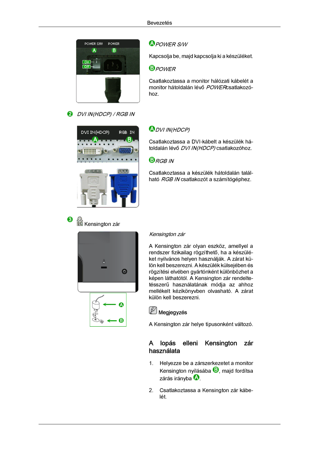 Samsung LS24KILKBQ/CH, LS24KIZKFV/EN, LS24KILKBQ/EN manual Lopás elleni Kensington zár használata, Rgb 