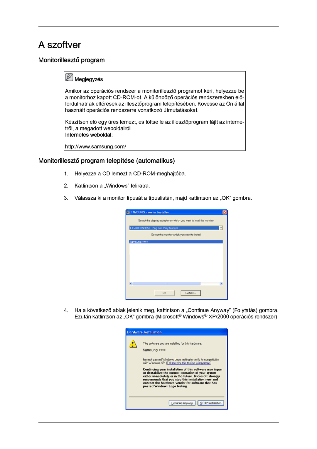 Samsung LS24KILKBQ/EN, LS24KIZKFV/EN Szoftver, Monitorillesztő program telepítése automatikus, Internetes weboldal 