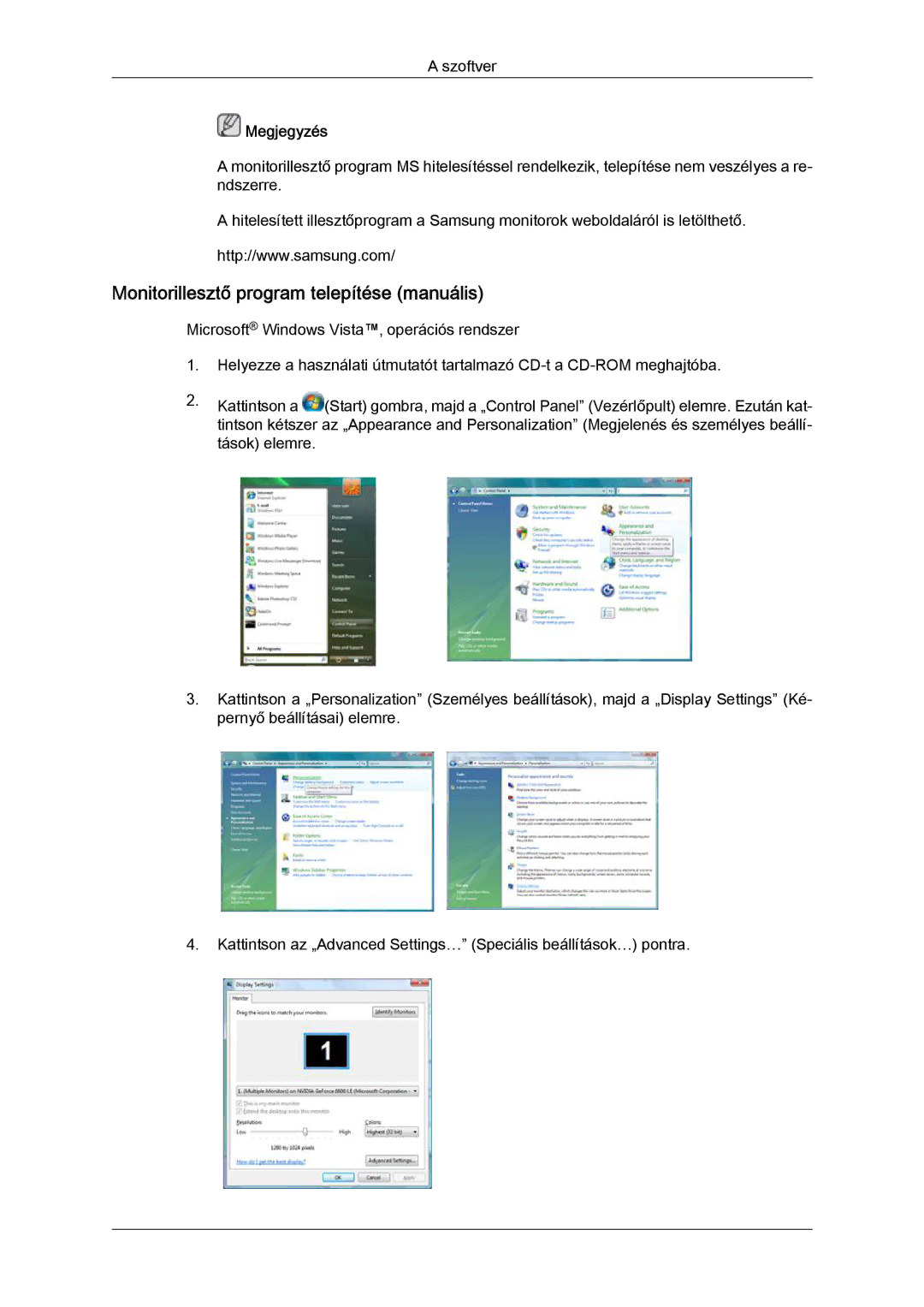 Samsung LS24KILKBQ/CH, LS24KIZKFV/EN, LS24KILKBQ/EN manual Monitorillesztő program telepítése manuális 