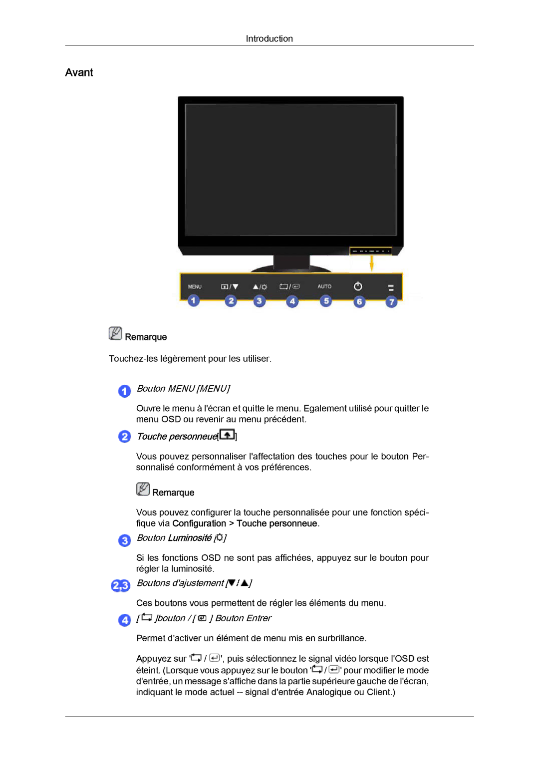 Samsung LS24KIZKFV/EN, LS24KILKBQ/EN manual Avant, Bouton Menu Menu 