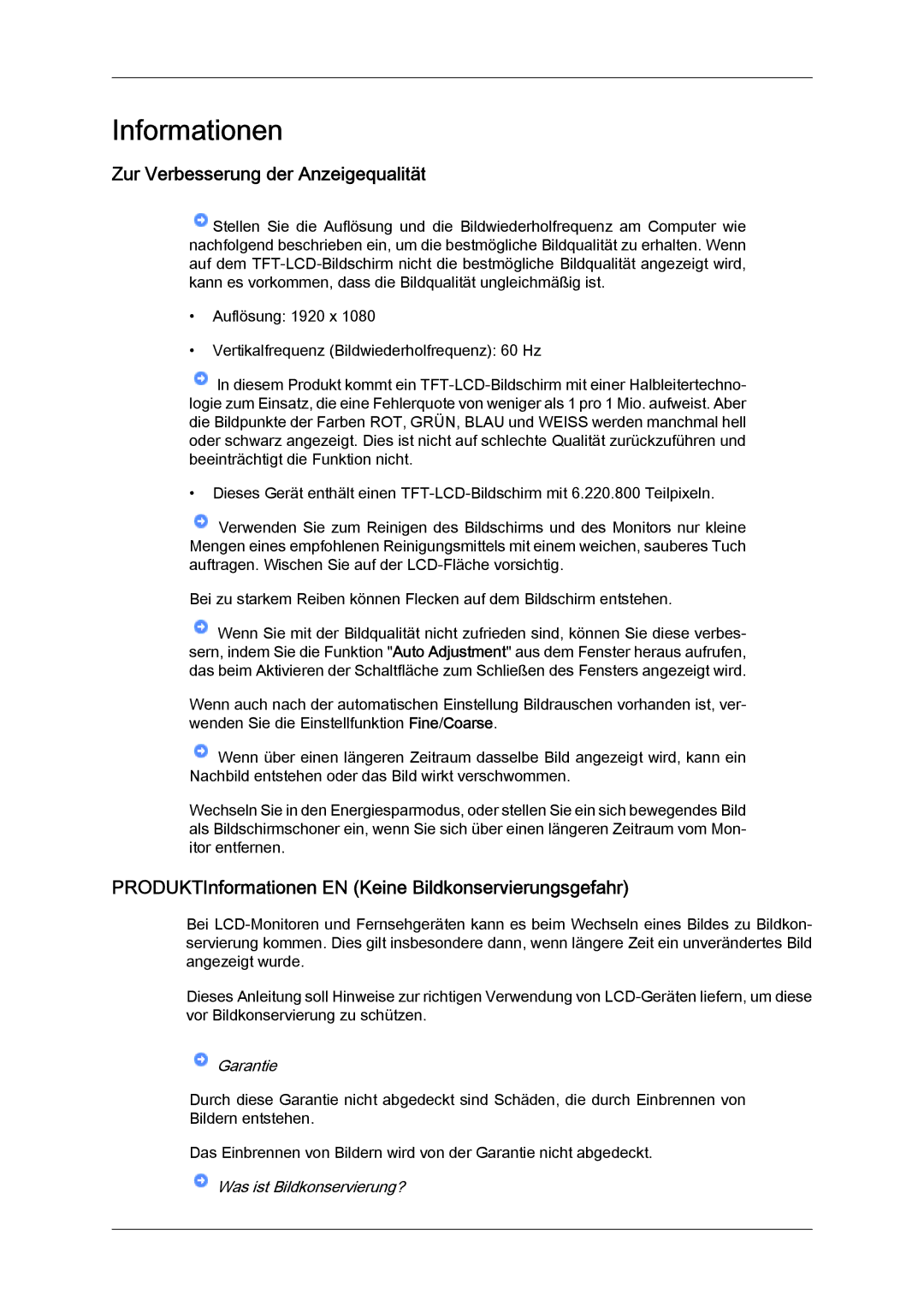 Samsung LS24KILKBQ/EN, LS24KIZKFV/EN manual Informationen, Zur Verbesserung der Anzeigequalität 