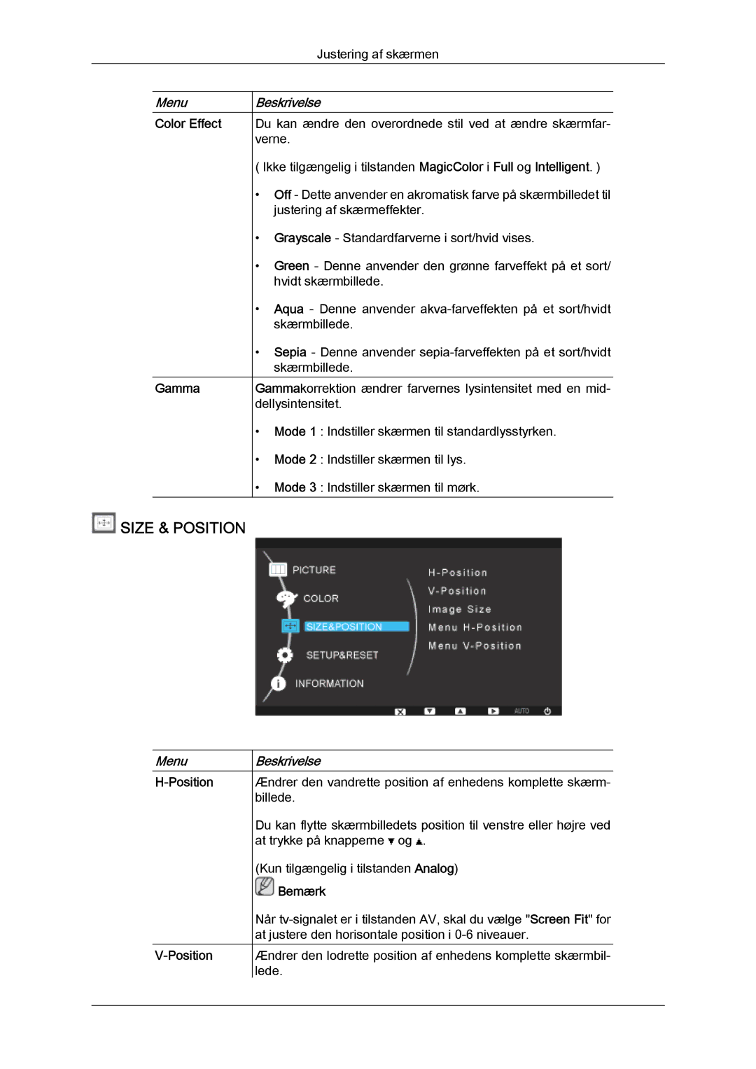 Samsung LS24KIZKFV/EN, LS24KILKBQ/EN manual Size & Position, Color Effect Gamma 