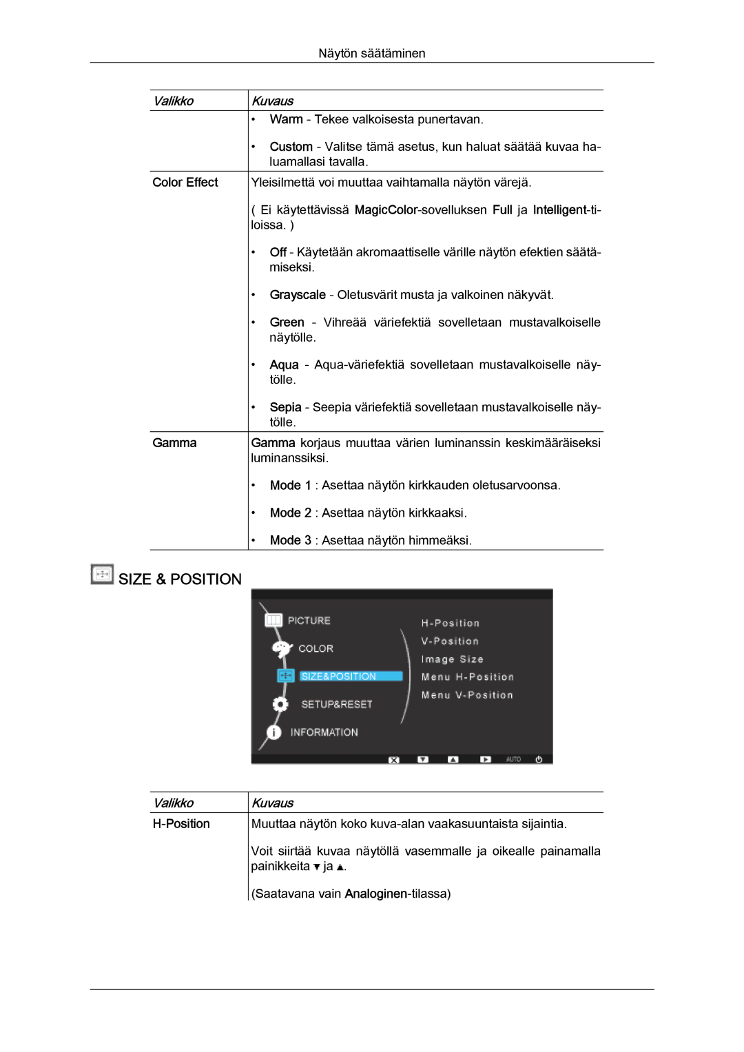 Samsung LS24KIZKFV/EN, LS24KILKBQ/EN manual Size & Position, Color Effect Gamma 