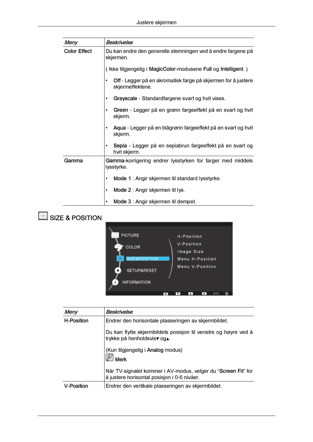 Samsung LS24KIZKFV/EN, LS24KILKBQ/EN manual Size & Position, Color Effect Gamma 