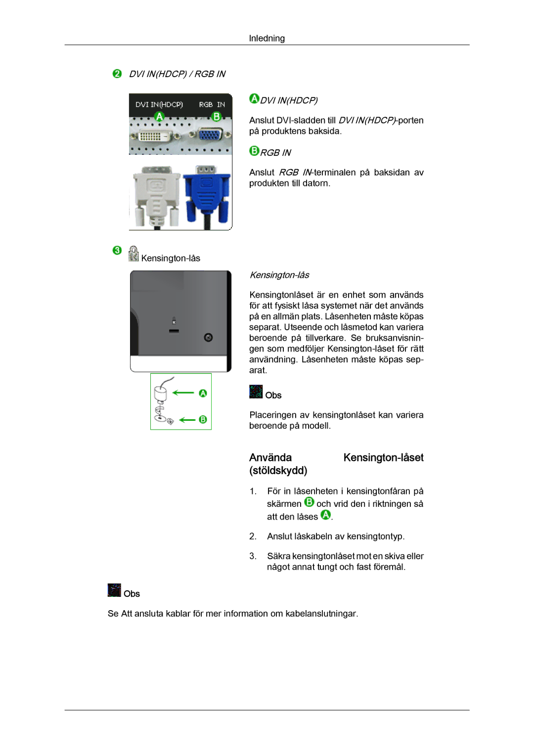 Samsung LS24KIZKFV/EN, LS24KILKBQ/EN manual Använda Kensington-låset stöldskydd, Rgb 