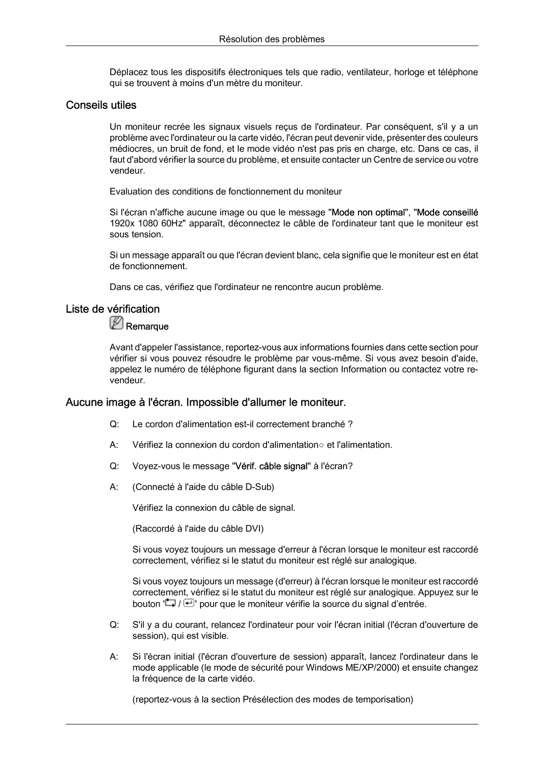 Samsung LS24KIZKFV/EN manual Conseils utiles, Liste de vérification, Aucune image à lécran. Impossible dallumer le moniteur 