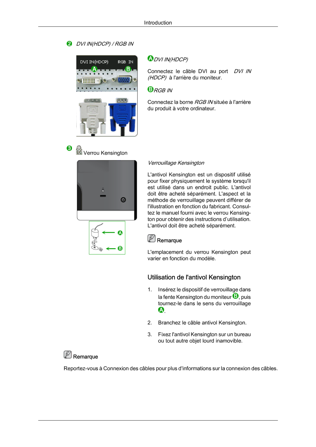 Samsung LS24KIZKFV/EN manual Utilisation de lantivol Kensington, Rgb 