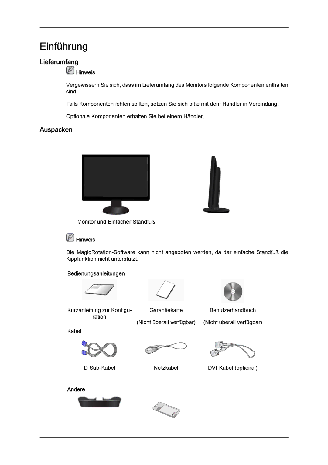 Samsung LS24KIZKFV/EN manual Lieferumfang, Auspacken 