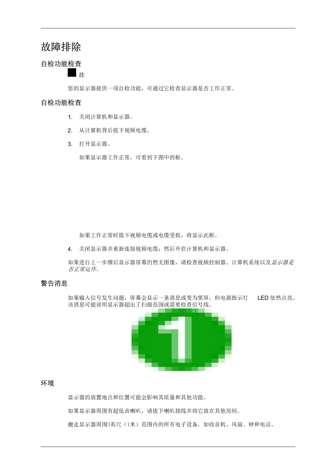 Samsung LS24KIZKFV/EN manual 自检功能检查, 警告消息 