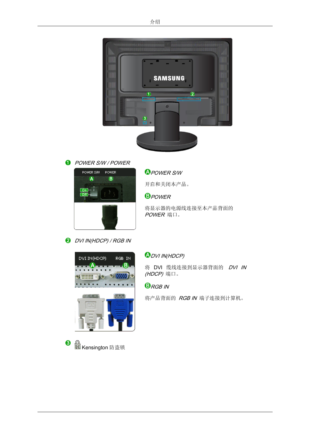 Samsung LS24KIZKFV/EN manual 开启和关闭本产品。 