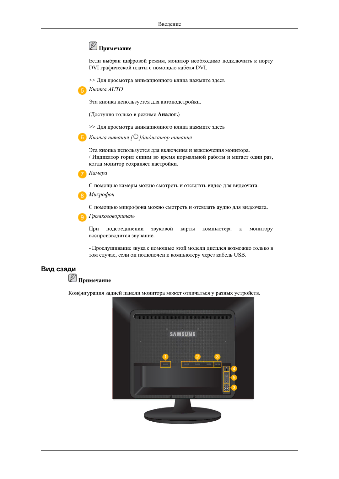 Samsung LS22LIUJF2/CI, LS24LIUJFV/EN, LS22LIUJFV/EN manual Вид сзади, Кнопка питания /индикатор питания 