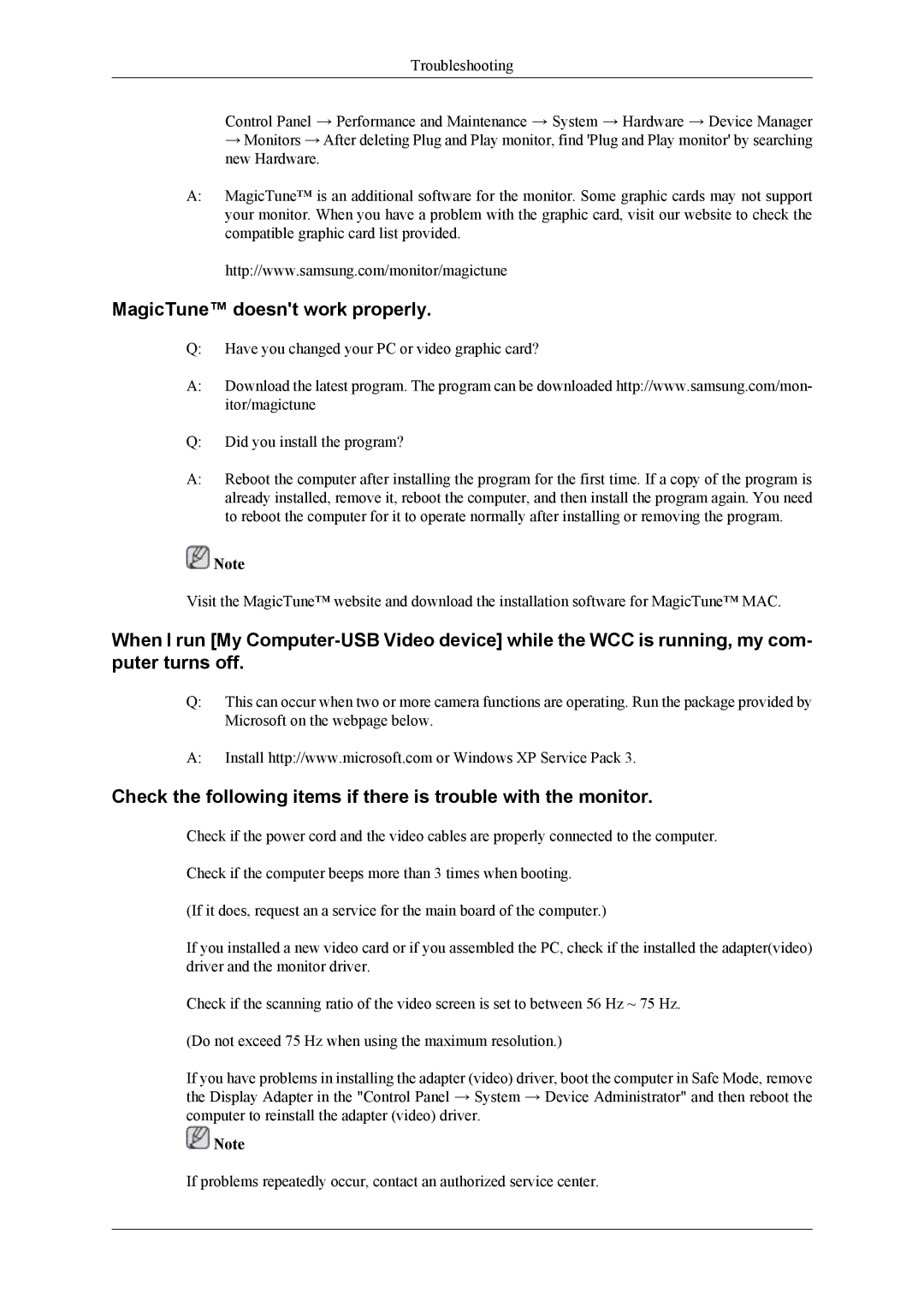 Samsung LS22LIUJFV/EDC, LS24LIUJFV/EN, LS22LIUJFV/EN, LS22LIUJF2/CI, LS24LIUJFVSEN manual MagicTune doesnt work properly 