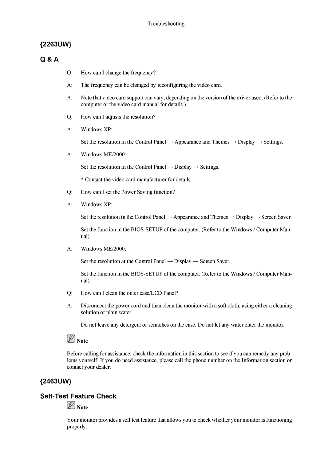 Samsung LS22LIUJF2/CI, LS24LIUJFV/EN, LS22LIUJFV/EN, LS22LIUJFV/EDC, LS24LIUJFVSEN 2263UW, 2463UW Self-Test Feature Check 