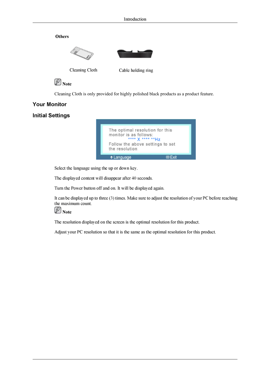 Samsung LS22LIUJF2/CI, LS24LIUJFV/EN, LS22LIUJFV/EN, LS22LIUJFV/EDC, LS24LIUJFVSEN manual Your Monitor Initial Settings, Others 