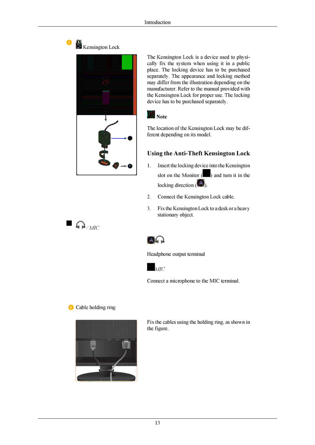 Samsung LS22LIUJFV/EDC, LS24LIUJFV/EN, LS22LIUJFV/EN, LS22LIUJF2/CI, LS24LIUJFVSEN manual Using the Anti-Theft Kensington Lock 