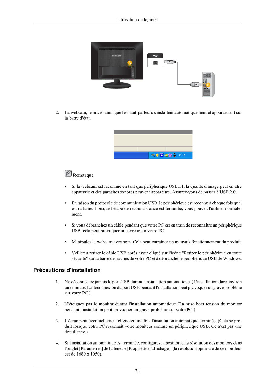 Samsung LS22LIUJFV/EN, LS24LIUJFV/EN manual Précautions dinstallation 