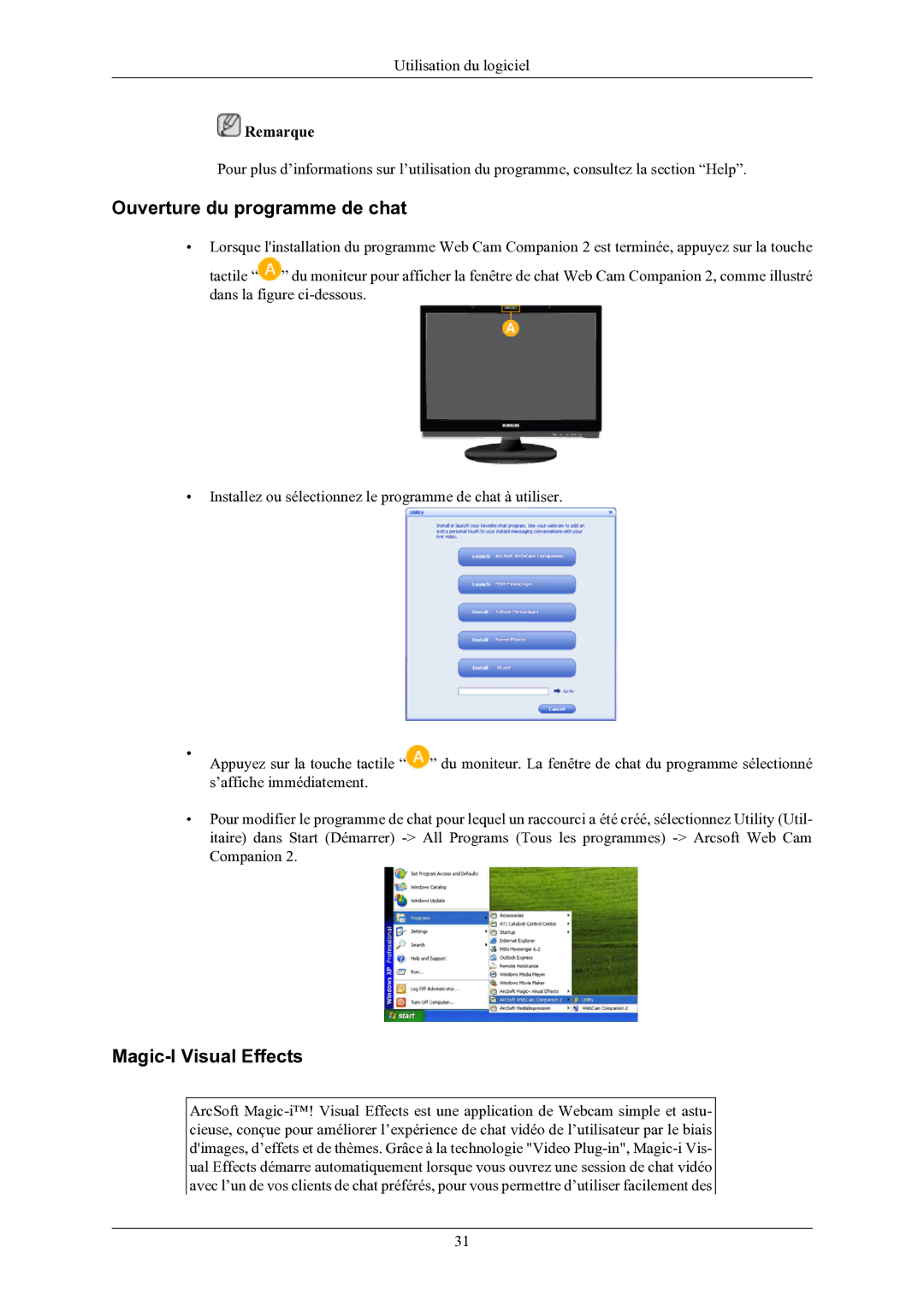 Samsung LS24LIUJFV/EN, LS22LIUJFV/EN manual Ouverture du programme de chat, Magic-I Visual Effects 