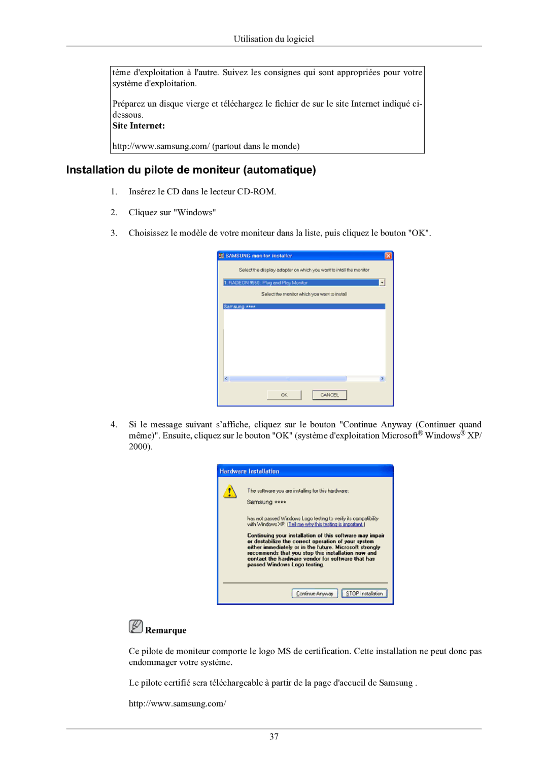 Samsung LS24LIUJFV/EN, LS22LIUJFV/EN manual Installation du pilote de moniteur automatique 