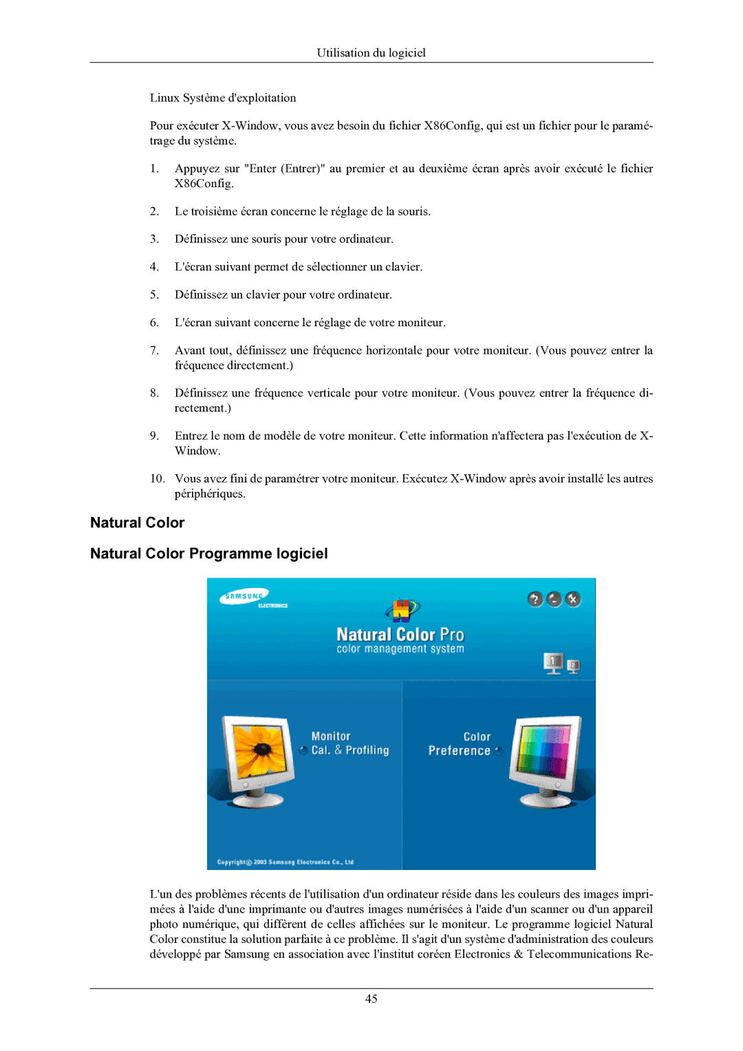 Samsung LS24LIUJFV/EN, LS22LIUJFV/EN manual Natural Color Natural Color Programme logiciel 