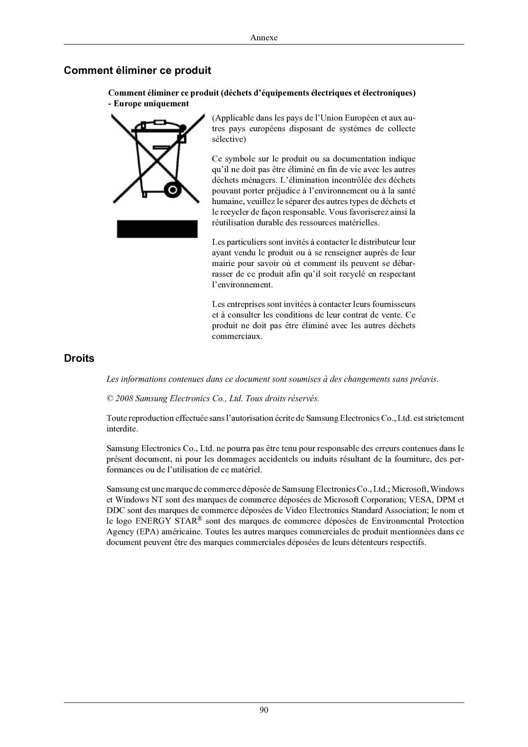 Samsung LS22LIUJFV/EN, LS24LIUJFV/EN manual Comment éliminer ce produit, Droits 