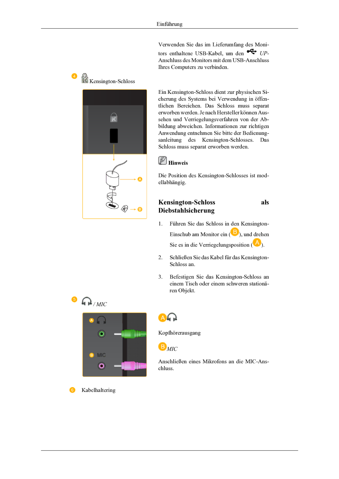 Samsung LS22LIUJFV/EN, LS24LIUJFV/EN manual Kensington-Schlossals Diebstahlsicherung 