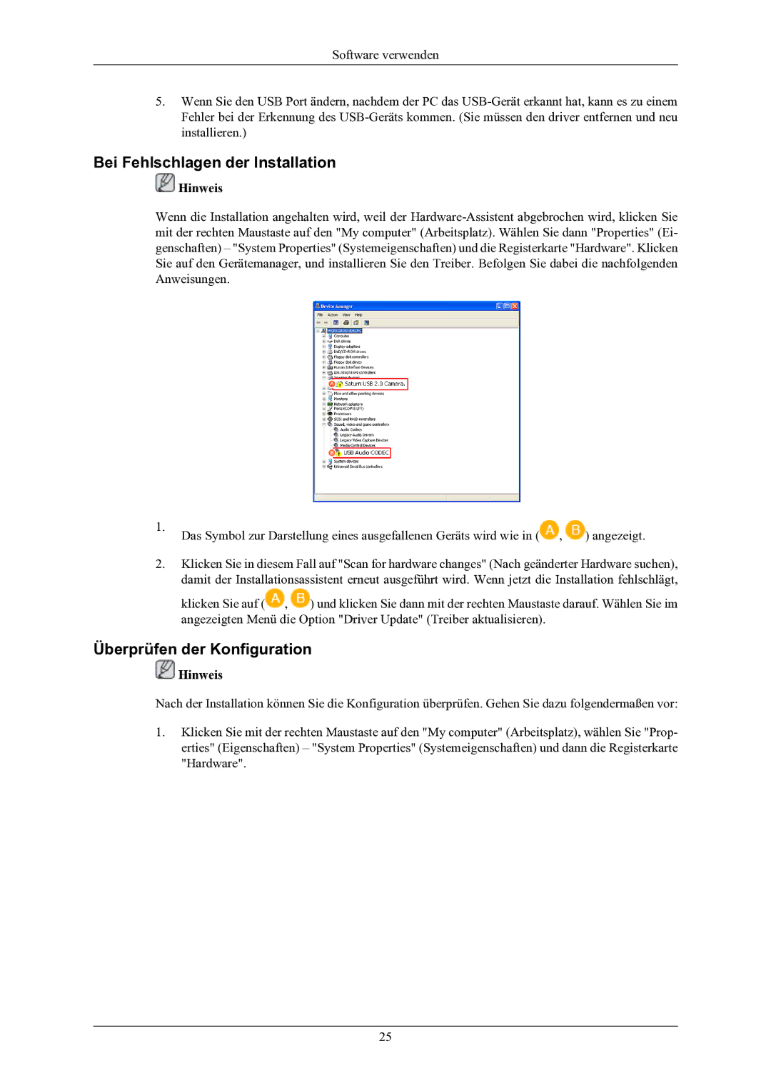 Samsung LS24LIUJFV/EN, LS22LIUJFV/EN manual Bei Fehlschlagen der Installation, Überprüfen der Konfiguration 