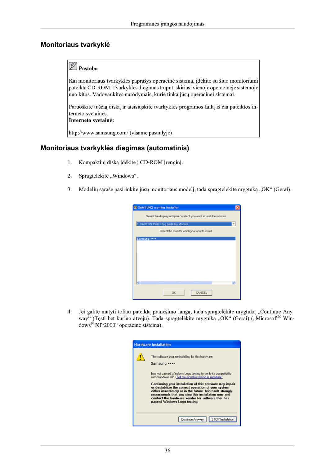 Samsung LS22LIUJFV/EN, LS24LIUJFV/EN manual Monitoriaus tvarkyklės diegimas automatinis, Interneto svetainė 