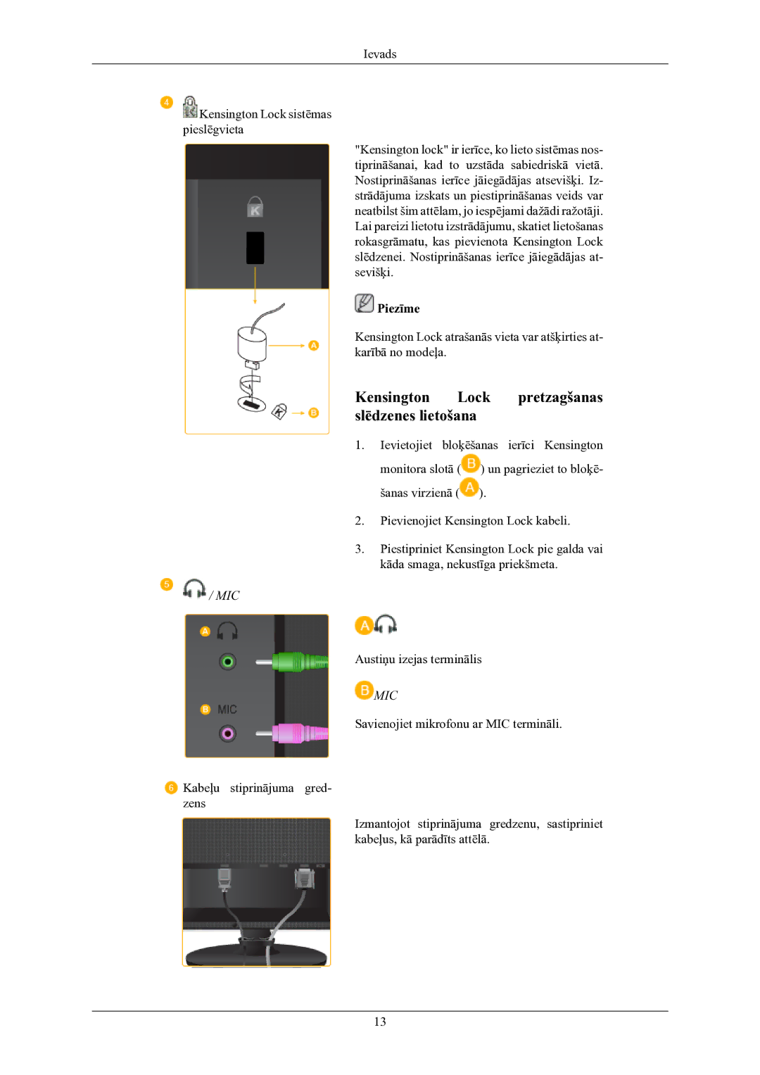 Samsung LS24LIUJFV/EN, LS22LIUJFV/EN manual Kensington Lock pretzagšanas slēdzenes lietošana 