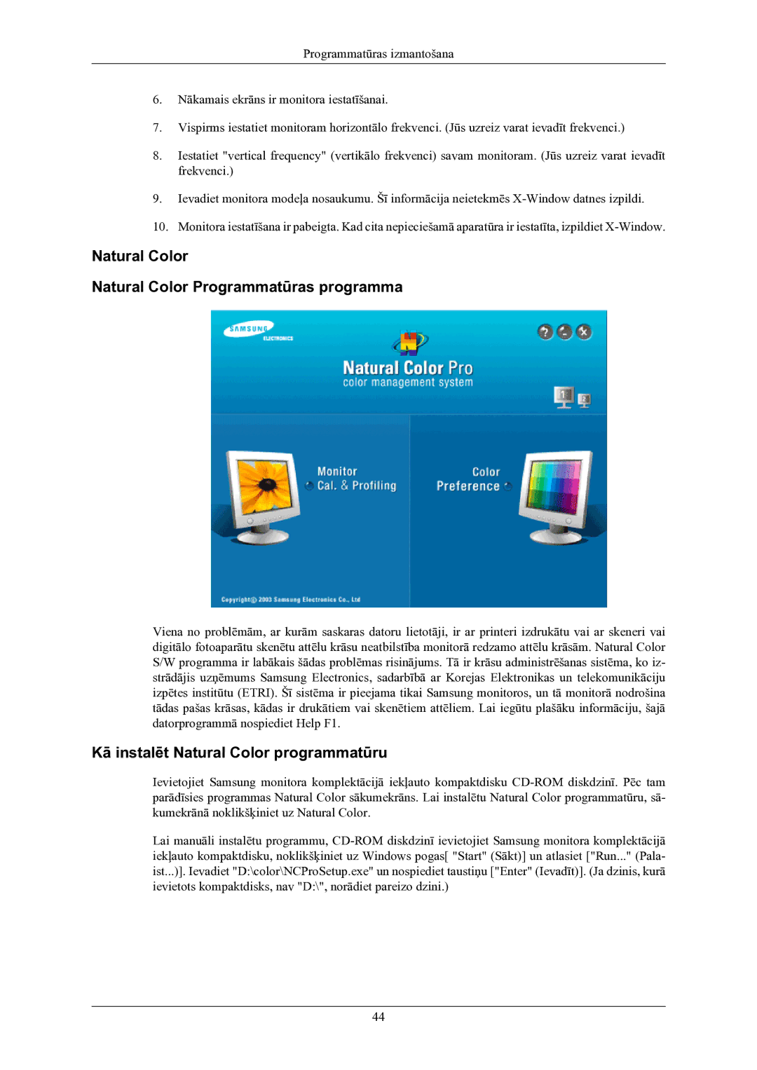 Samsung LS22LIUJFV/EN manual Natural Color Natural Color Programmatūras programma, Kā instalēt Natural Color programmatūru 