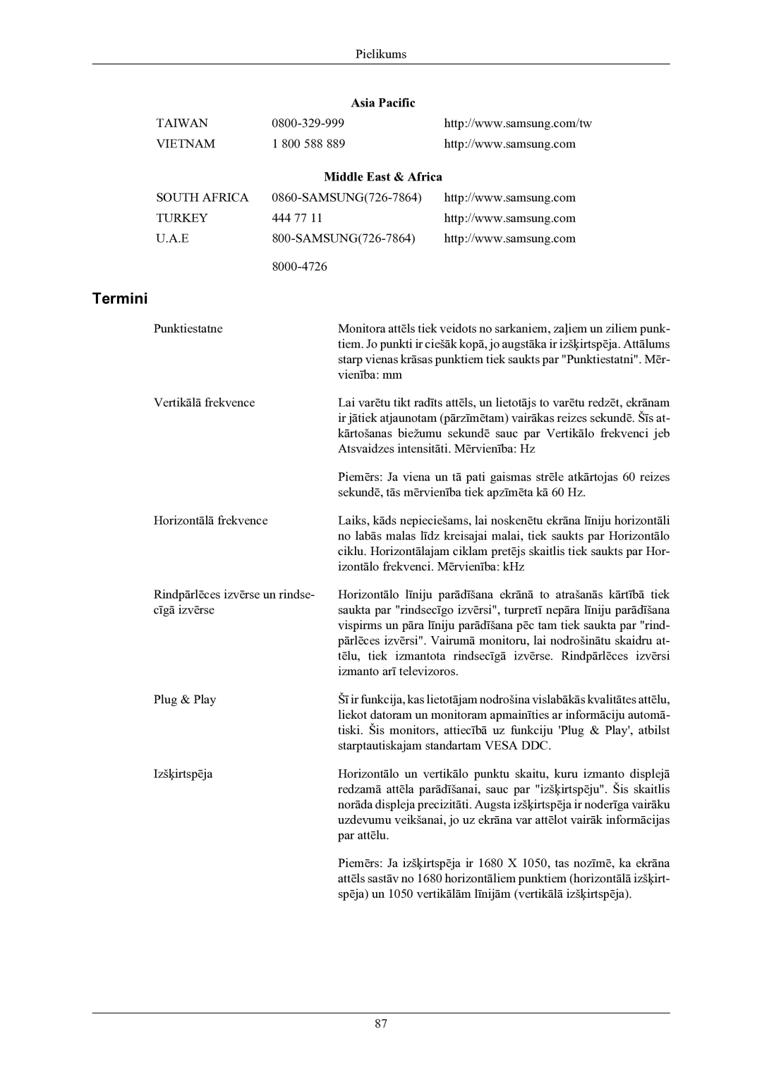 Samsung LS24LIUJFV/EN, LS22LIUJFV/EN manual Termini, Middle East & Africa 