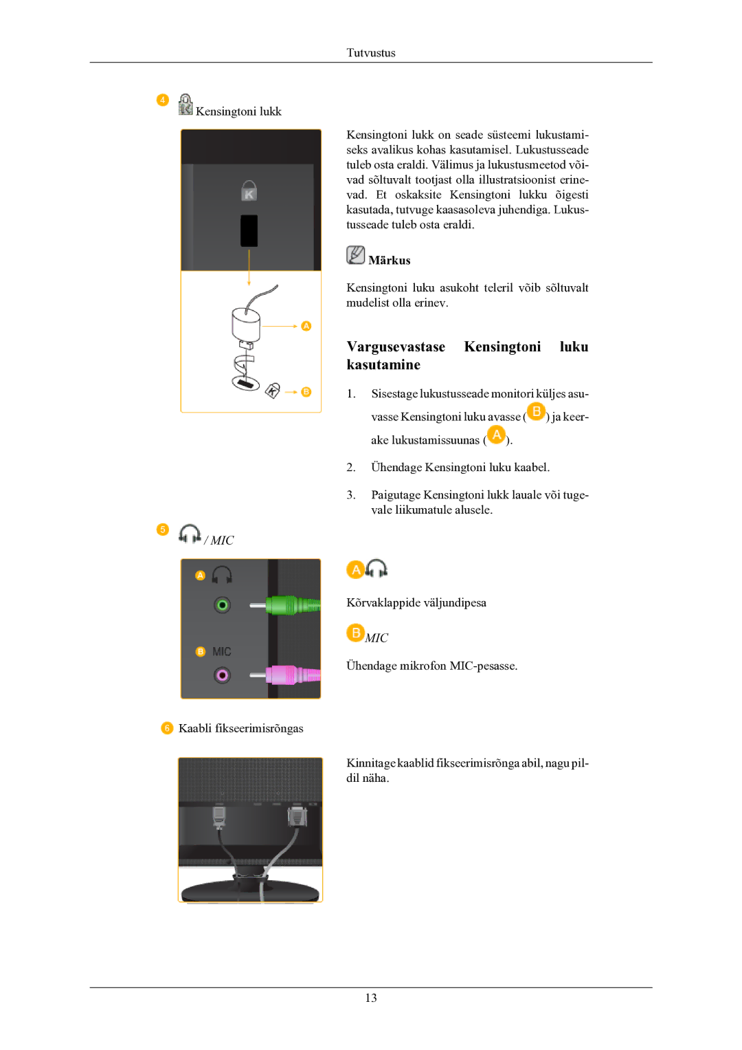 Samsung LS24LIUJFV/EN, LS22LIUJFV/EN manual Vargusevastase Kensingtoni luku kasutamine 