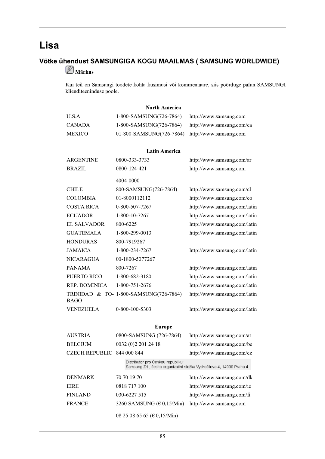 Samsung LS24LIUJFV/EN, LS22LIUJFV/EN manual Lisa, Võtke ühendust Samsungiga Kogu Maailmas Samsung Worldwide 