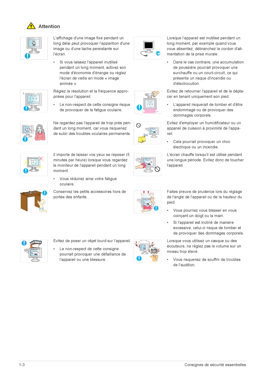 Samsung LS24LRZKUV/EN manual Consignes de sécurité essentielles 