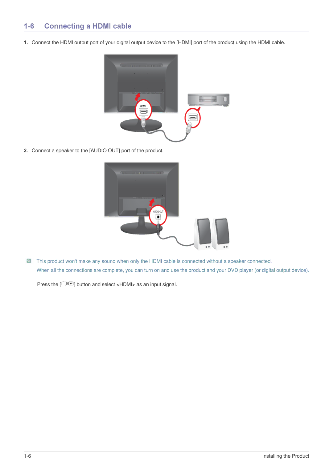 Samsung LS24LRZKUV/EN manual Connecting a Hdmi cable 