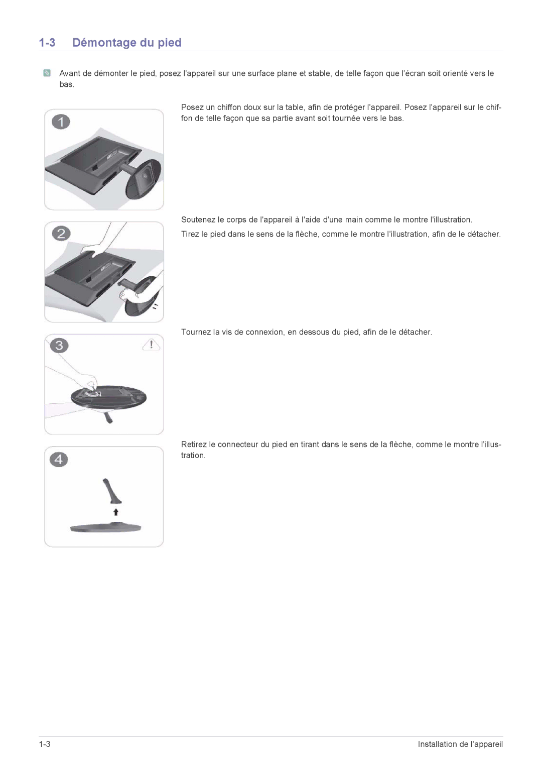 Samsung LS24LRZKUV/EN manual Démontage du pied 