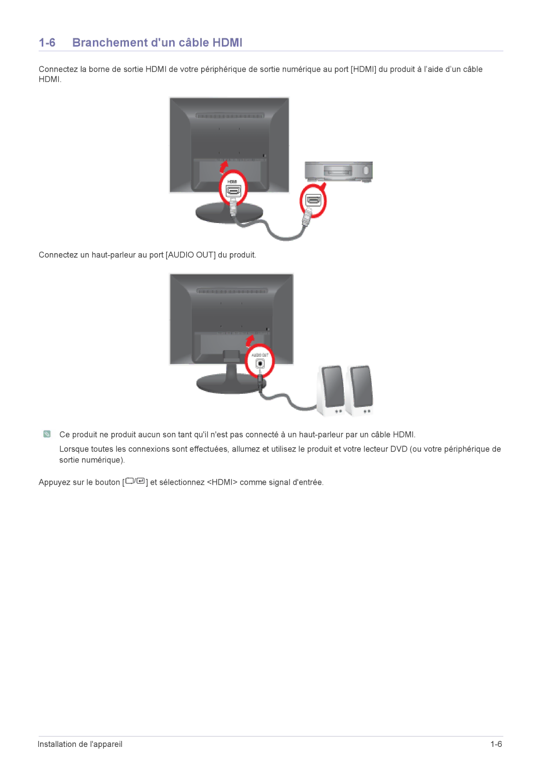 Samsung LS24LRZKUV/EN manual Branchement dun câble Hdmi 