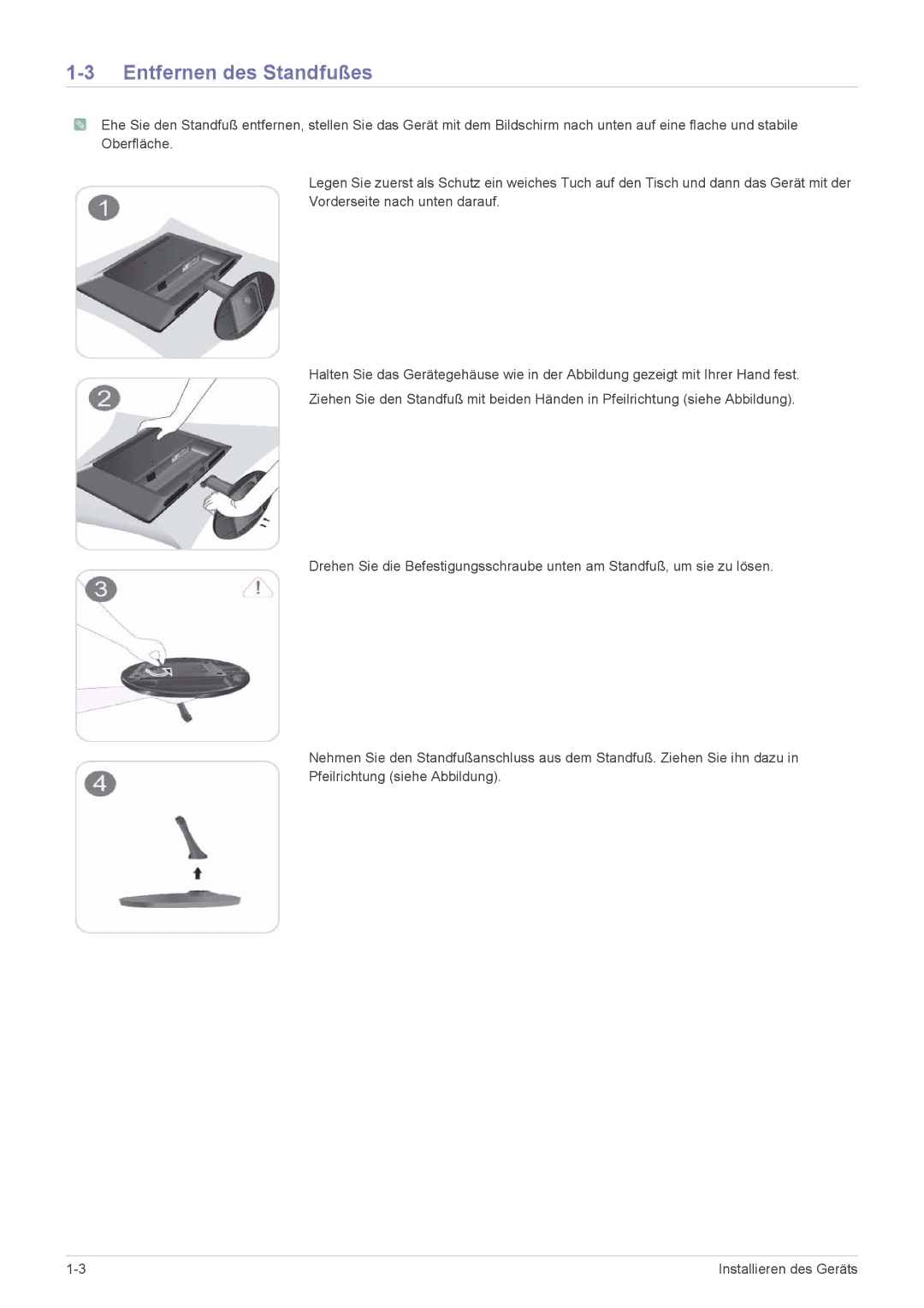 Samsung LS24LRZKUV/EN manual Entfernen des Standfußes 