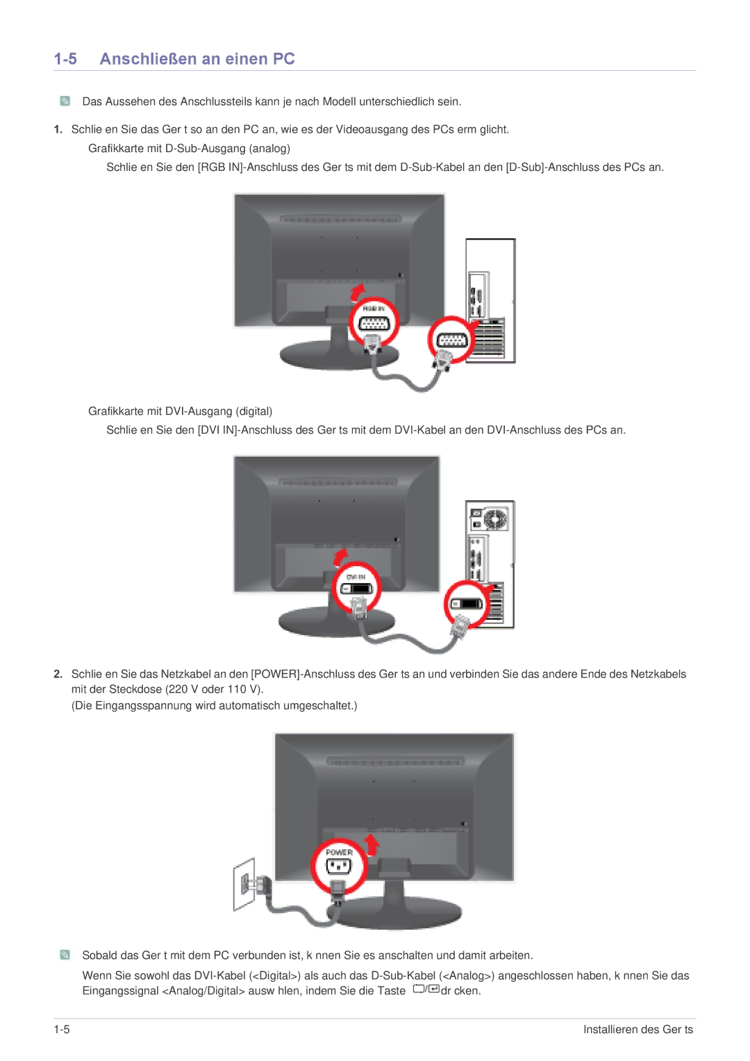 Samsung LS24LRZKUV/EN manual Anschließen an einen PC 