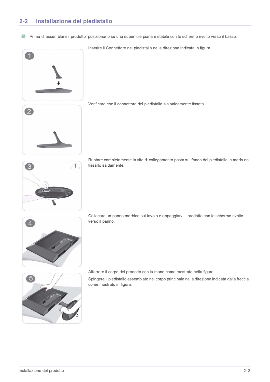 Samsung LS24LRZKUV/EN manual Installazione del piedistallo 