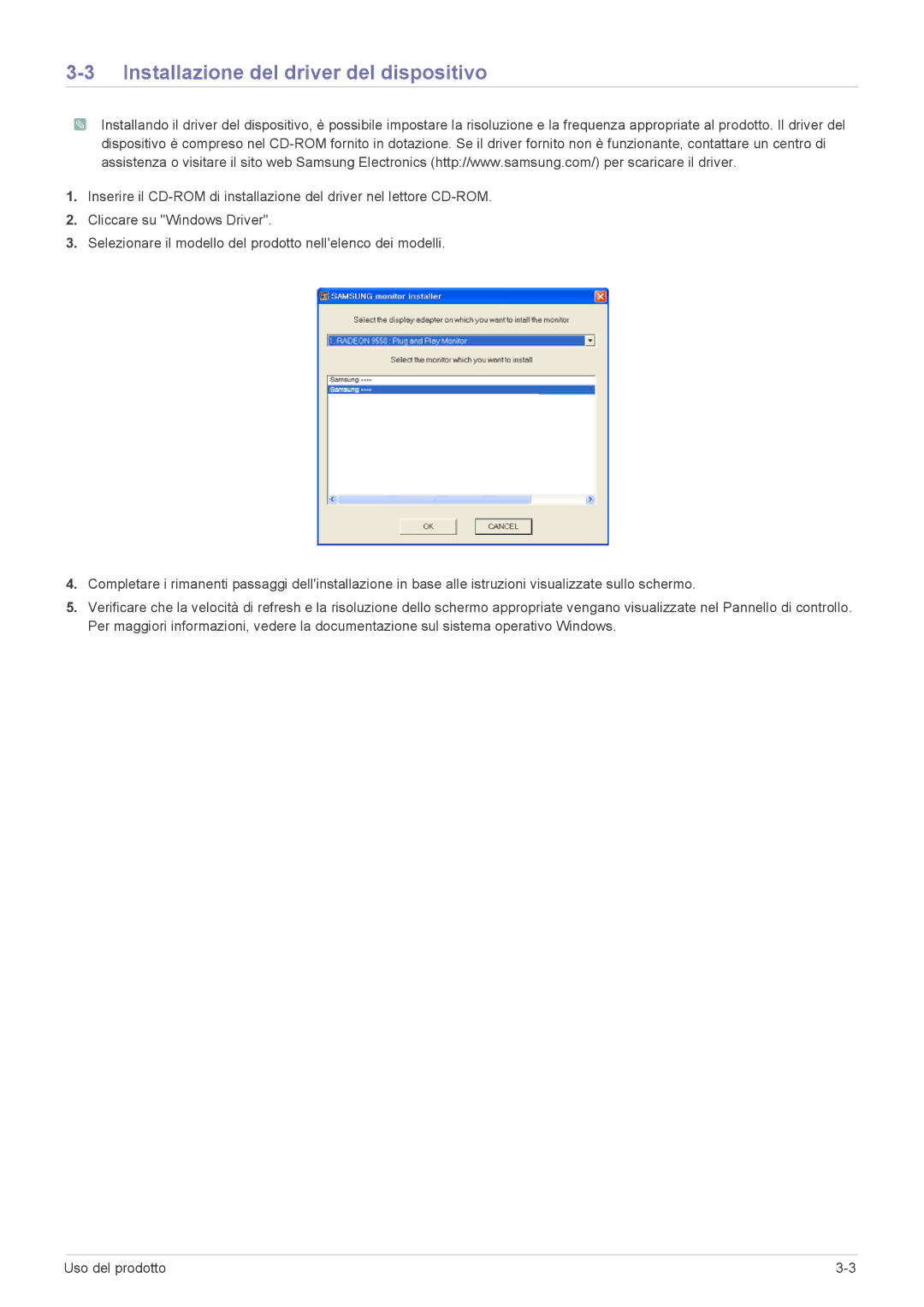 Samsung LS24LRZKUV/EN manual Installazione del driver del dispositivo 