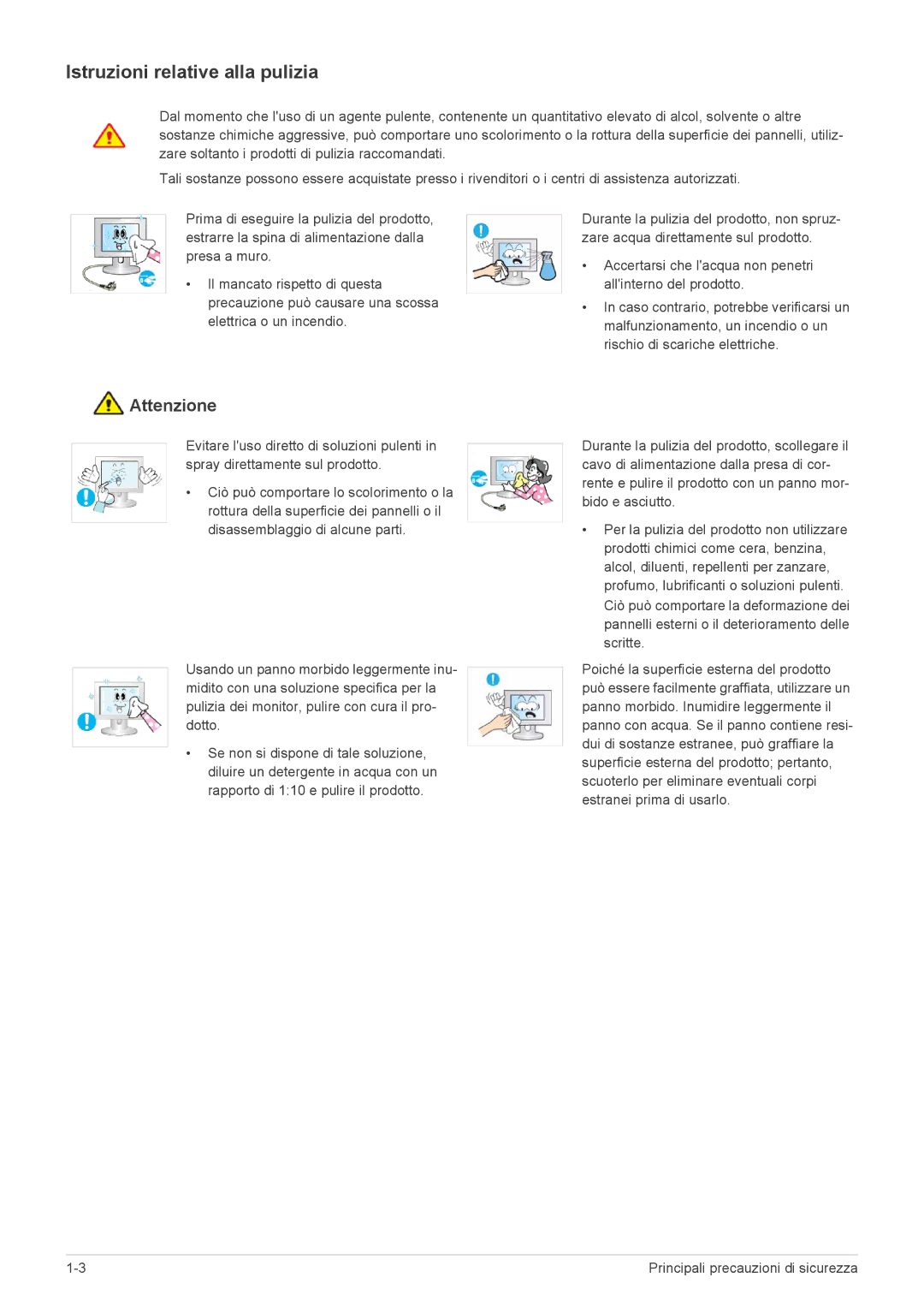 Samsung LS24LRZKUV/EN manual Istruzioni relative alla pulizia 