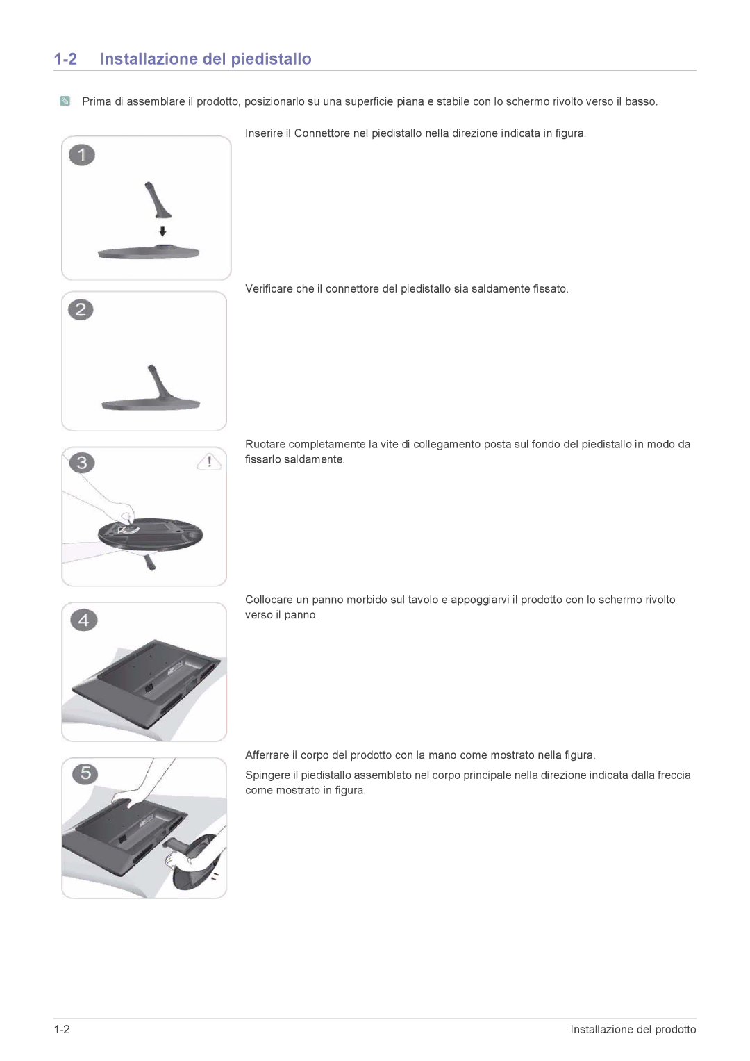 Samsung LS24LRZKUV/EN manual Installazione del piedistallo 