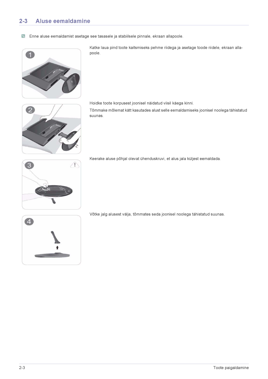 Samsung LS24LRZKUV/EN manual Aluse eemaldamine 