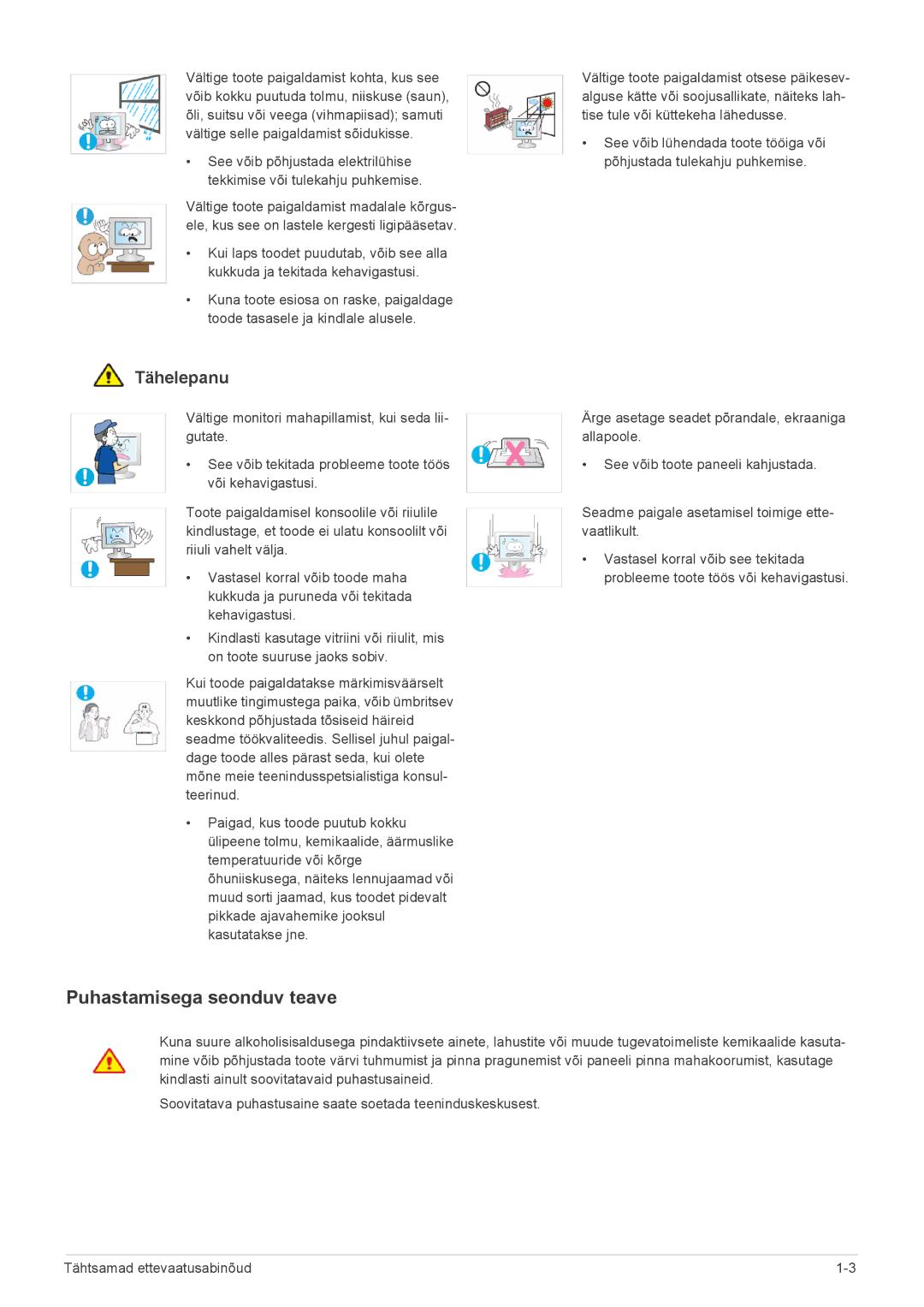 Samsung LS24LRZKUV/EN manual Puhastamisega seonduv teave 