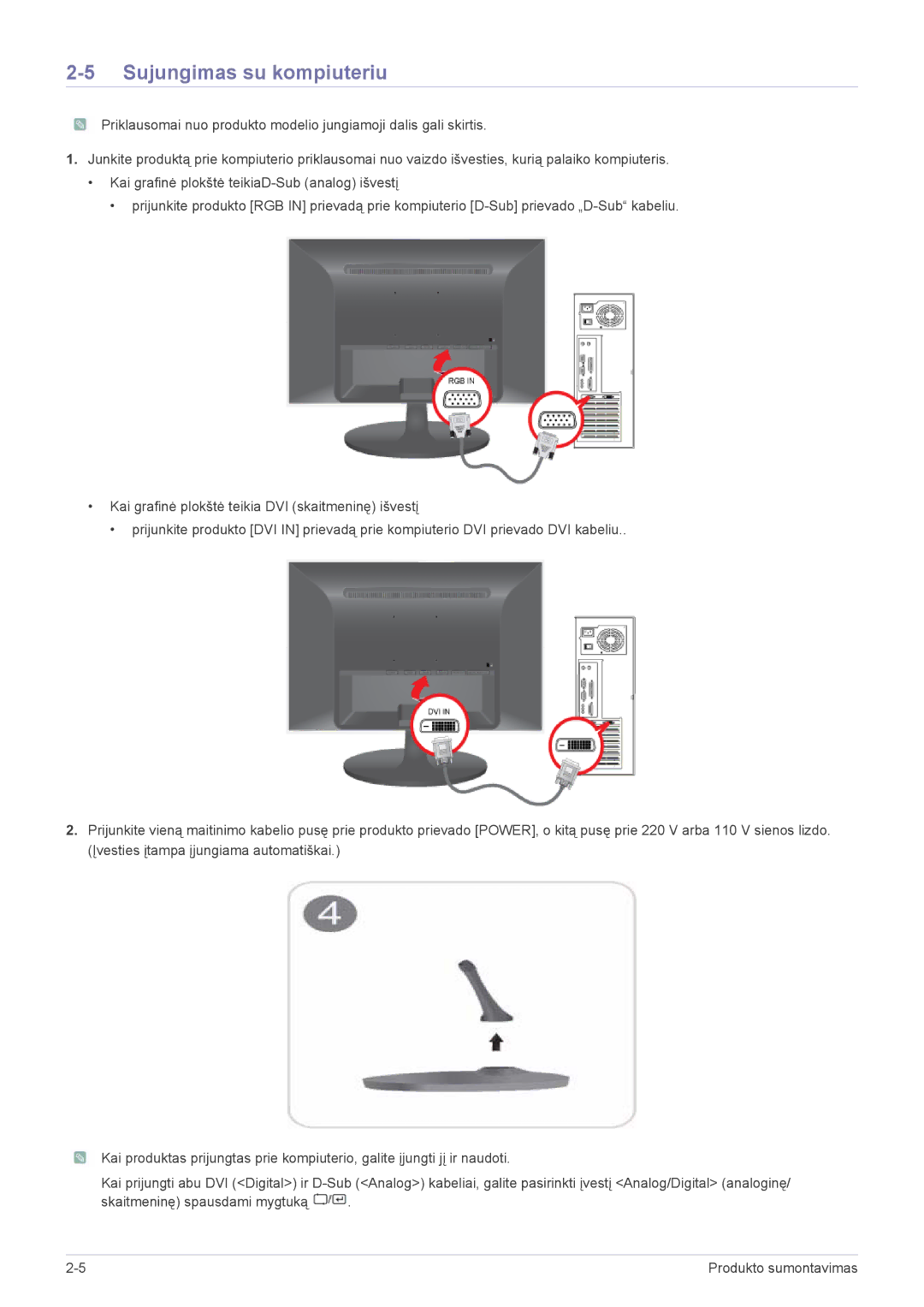 Samsung LS24LRZKUV/EN manual Sujungimas su kompiuteriu 