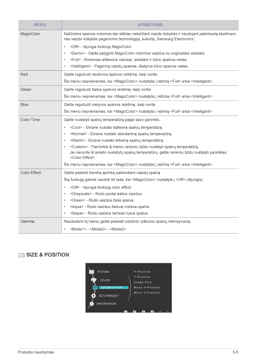 Samsung LS24LRZKUV/EN manual Size & Position 