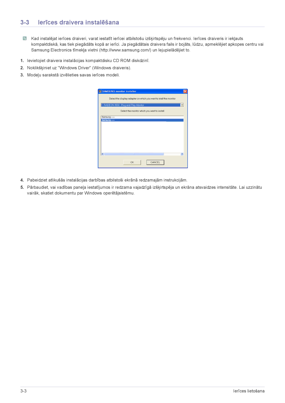 Samsung LS24LRZKUV/EN manual Ierīces draivera instalēšana 