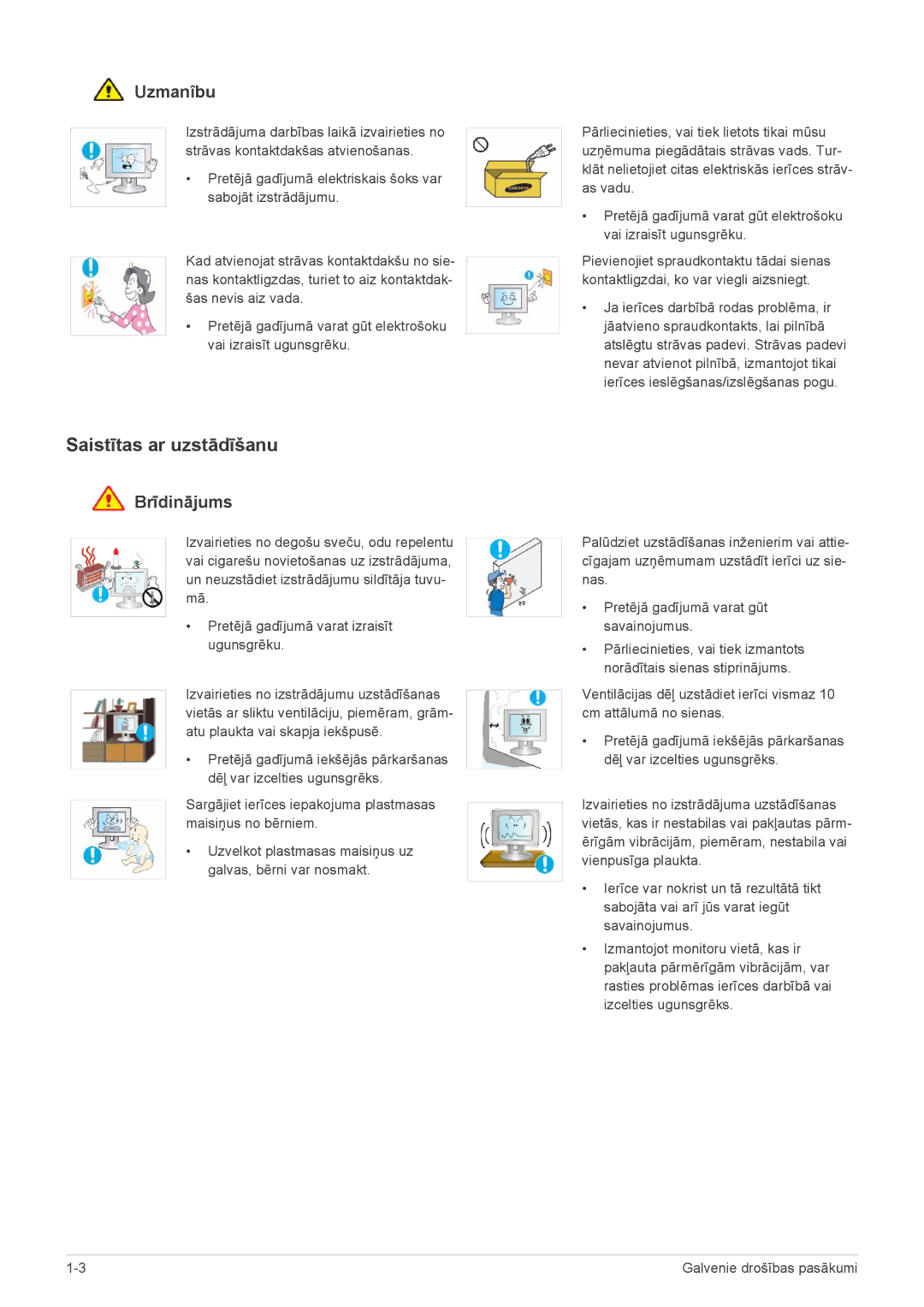 Samsung LS24LRZKUV/EN manual Saistītas ar uzstādīšanu, Uzmanîbu 