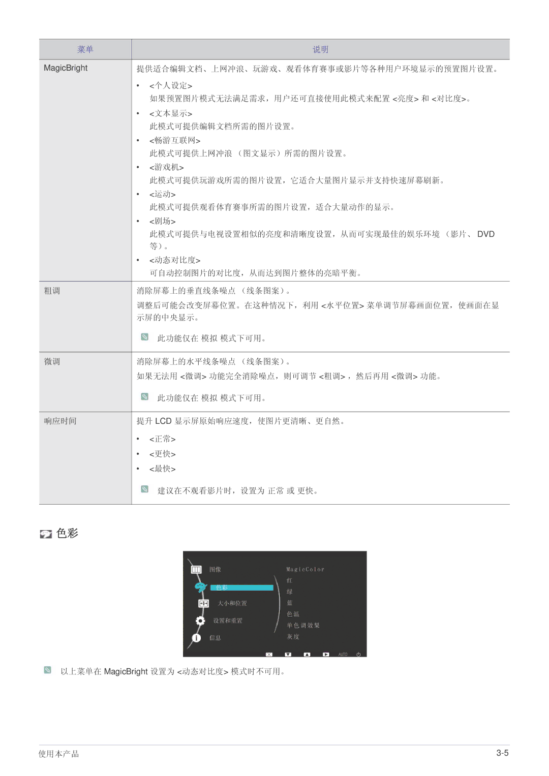 Samsung LS24LRZKUV/EN manual 提供适合编辑文档、上网冲浪、玩游戏、观看体育赛事或影片等各种用户环境显示的预置图片设置。 