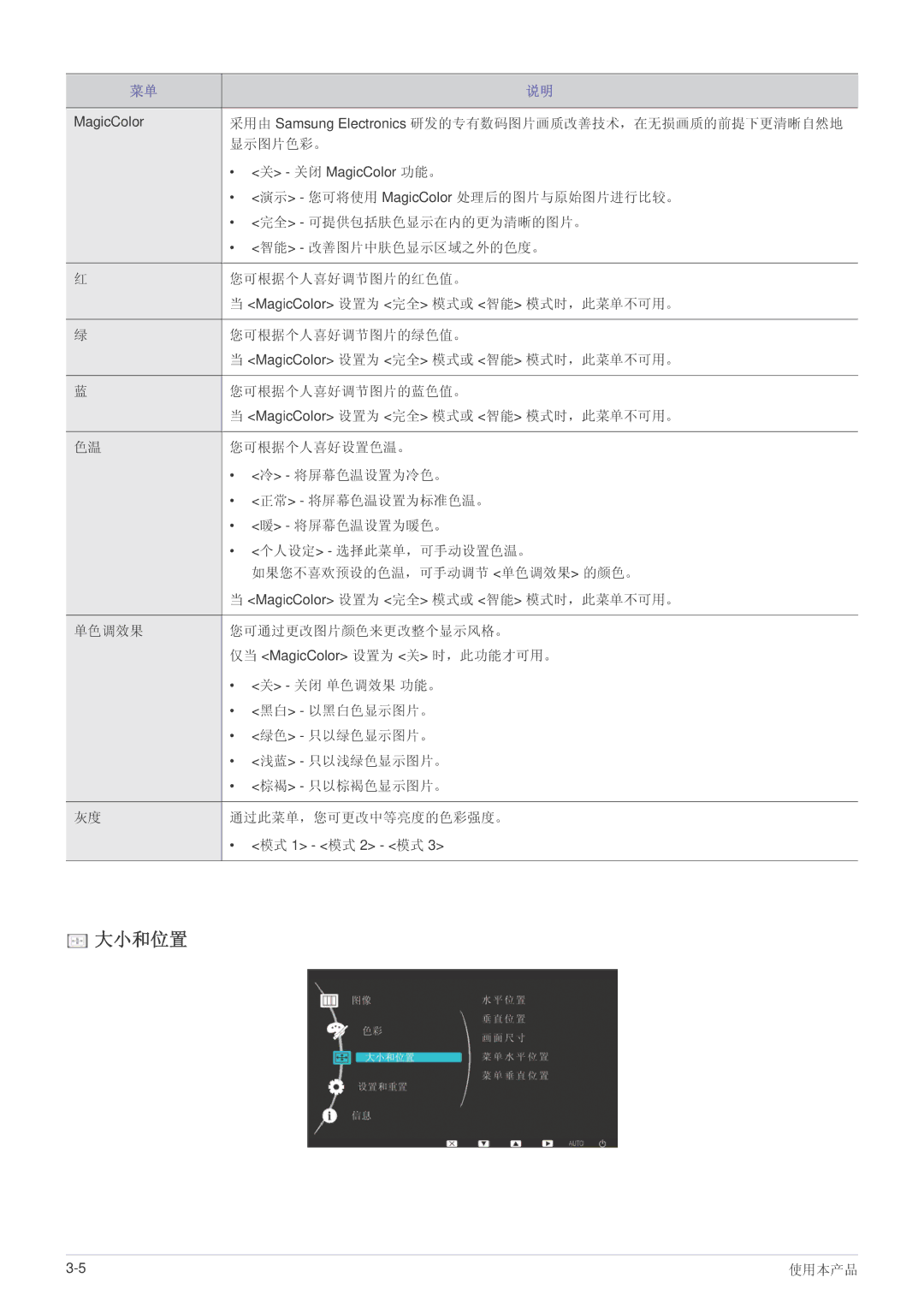 Samsung LS24LRZKUV/EN manual 大小和位置 